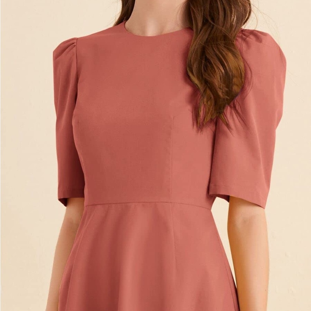 Puff Sleeve Solid A-line Dress